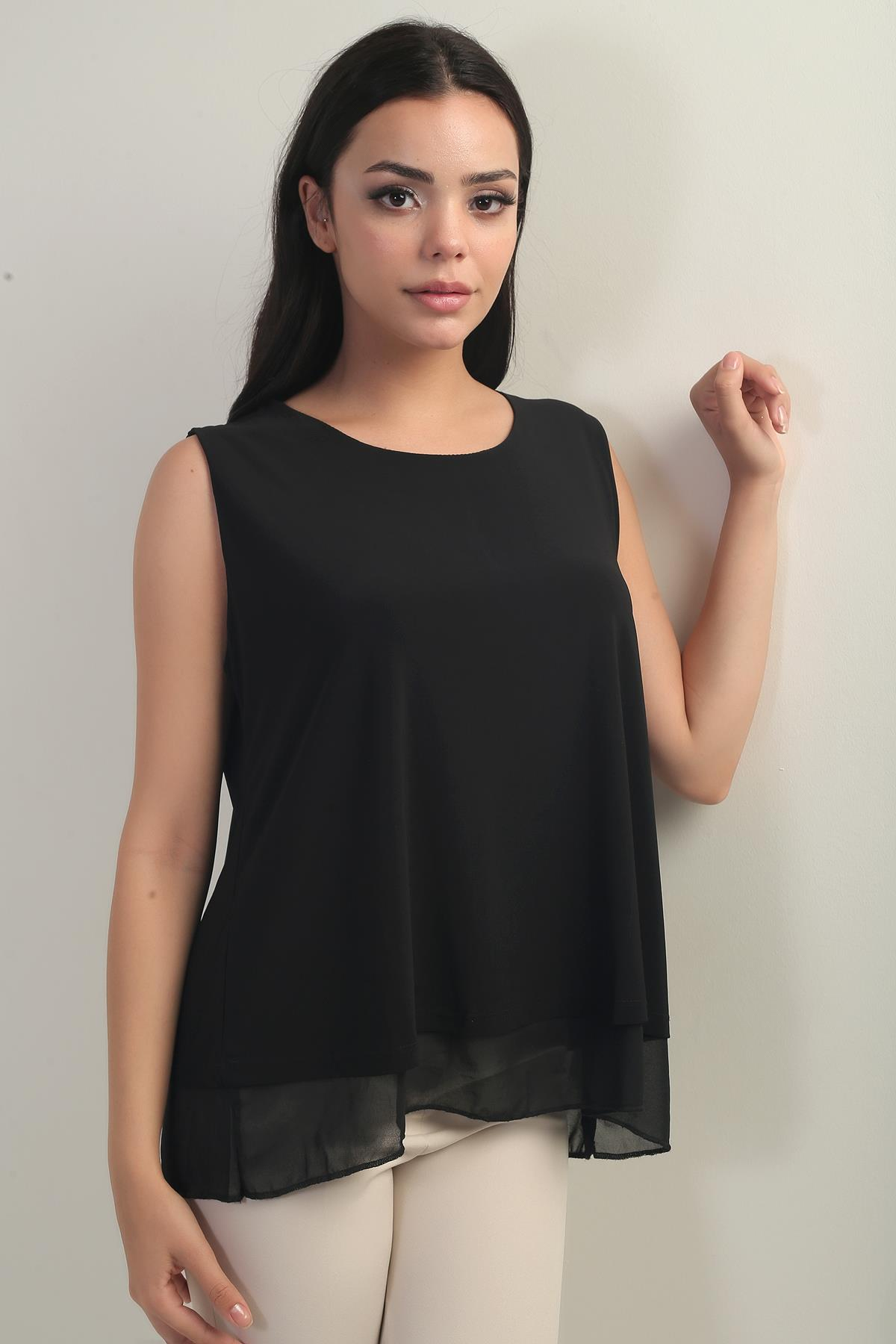S-25Y0270024Kadın Çift Katlı Şifonlu Sandy Bluz