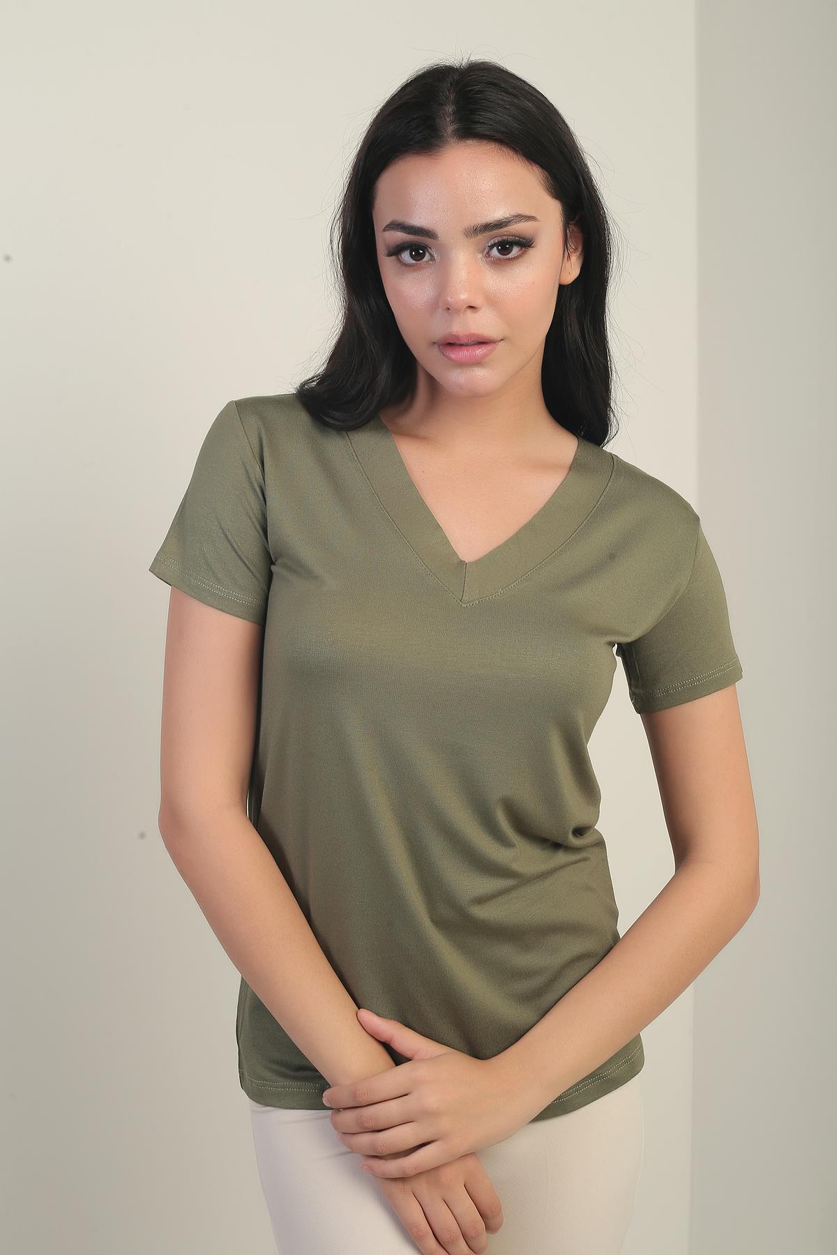 S-25Y0270031Kadın V Yaka Likralı Bluz