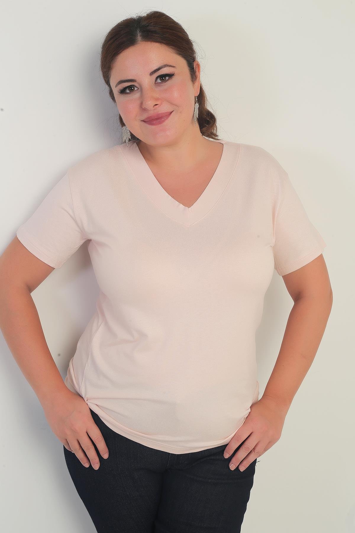 S-25Y0270032Kadın V Yaka Likralı Büyük Beden Bluz