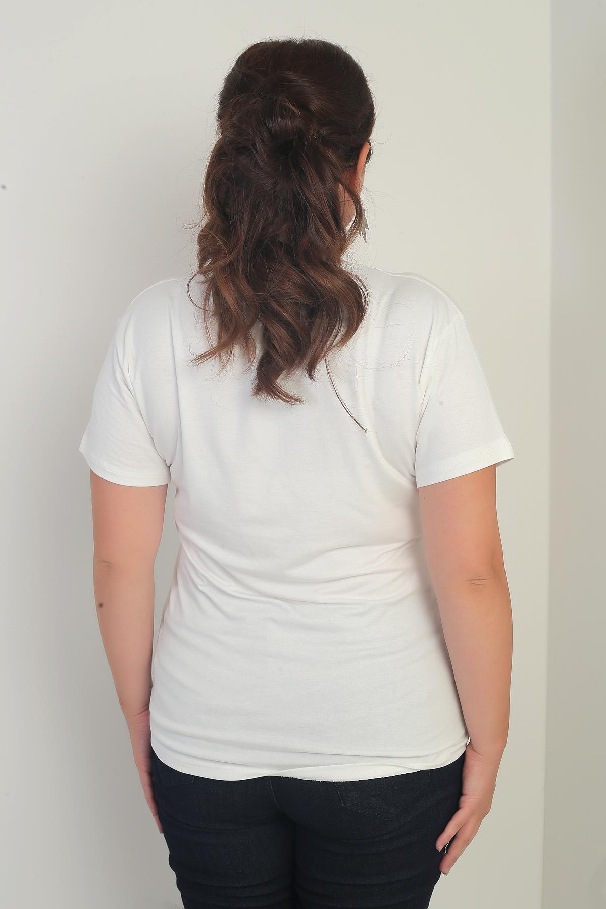 S-25Y0270032Kadın V Yaka Likralı Büyük Beden Bluz