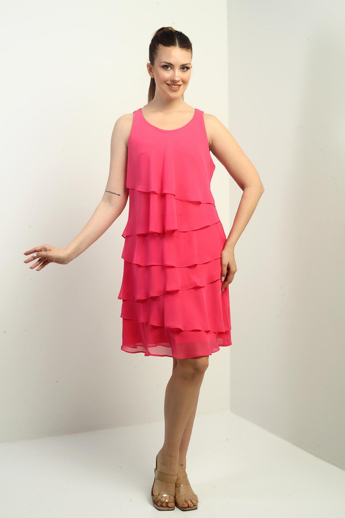 S-25Y0840002Kadın Astarlı Kat Kat Şifon Elbise