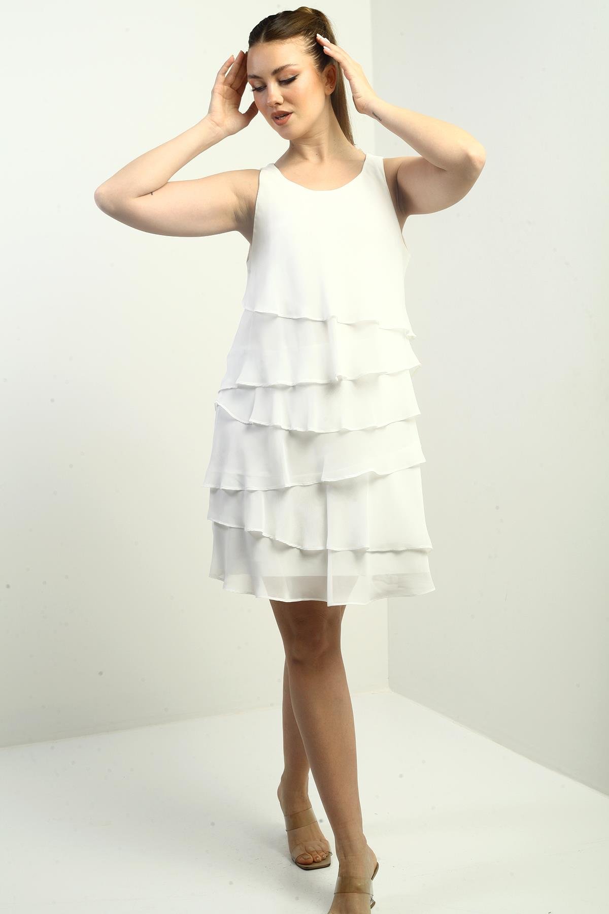 S-25Y0840002Kadın Astarlı Kat Kat Şifon Elbise