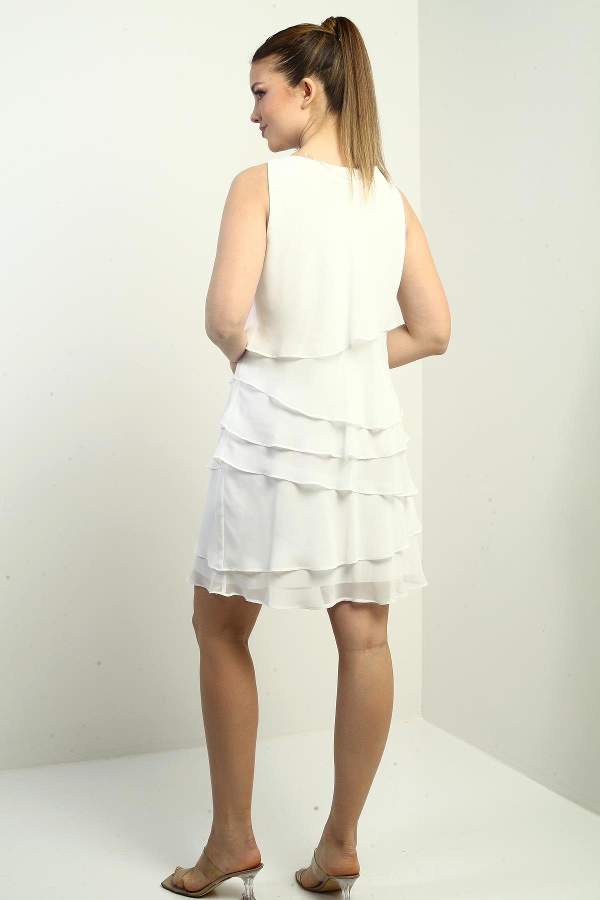 S-25Y0840002Kadın Astarlı Kat Kat Şifon Elbise