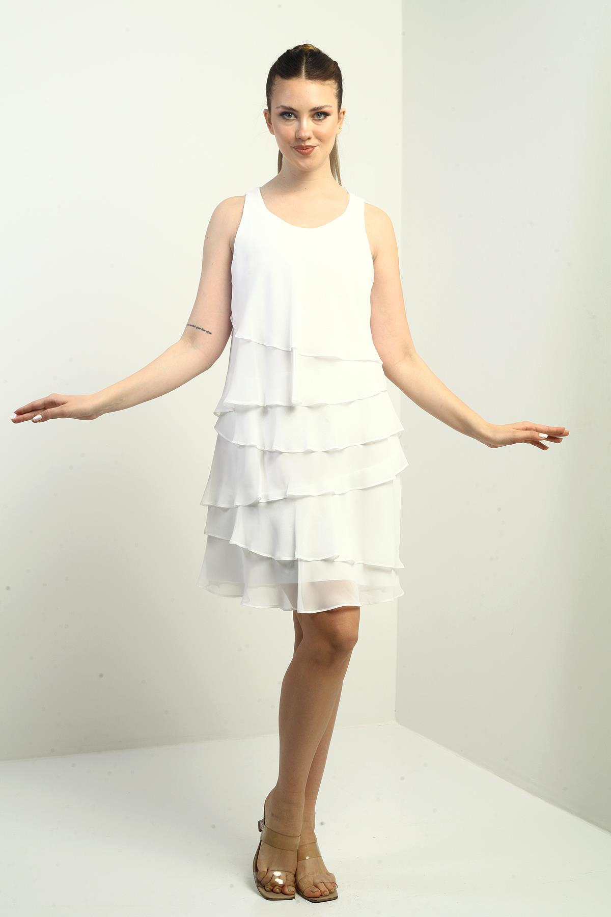 S-25Y0840002Kadın Astarlı Kat Kat Şifon Elbise