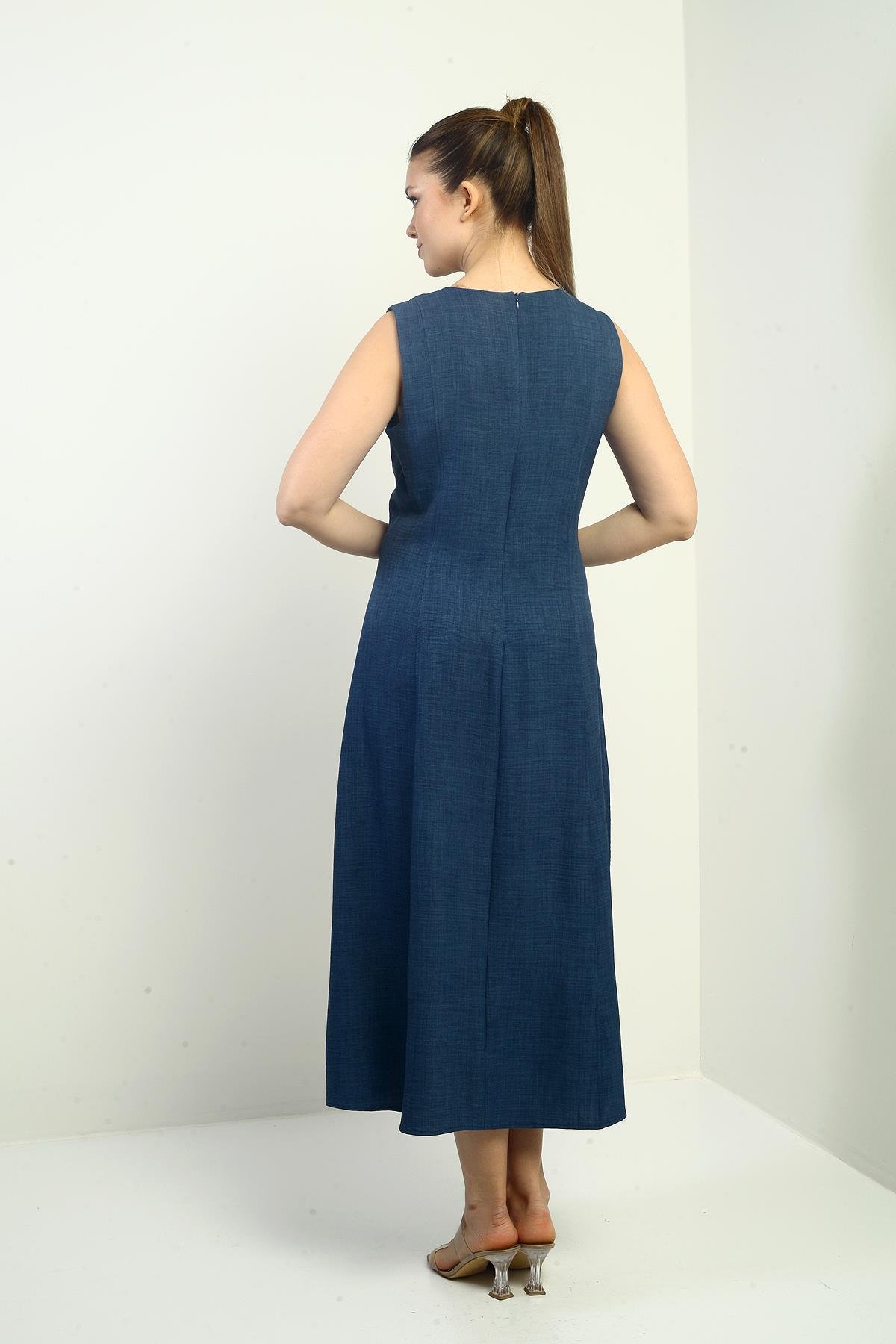 S-25Y0840007Kadın Zincir Detaylı Midi Elbise