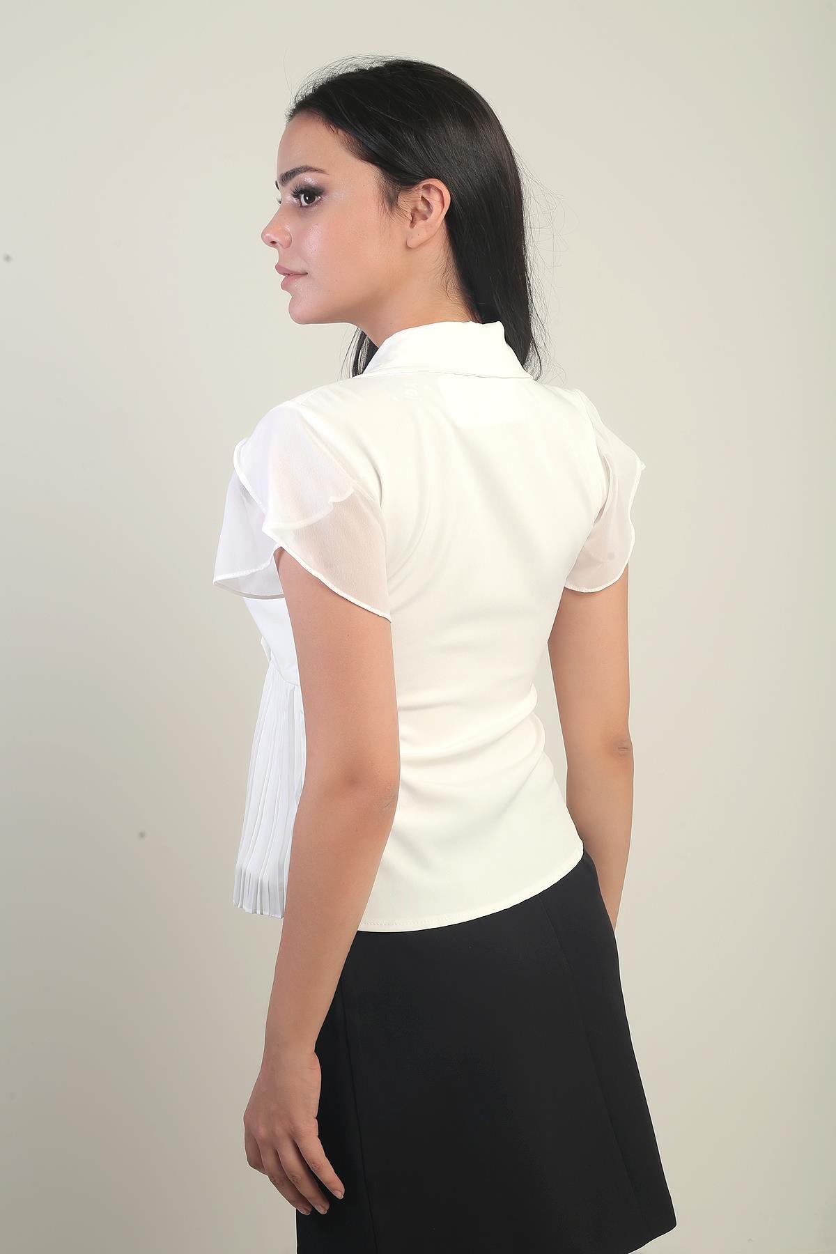 S-25Y1030002Kadın Kruvaze Yaka Kol Ve Eteği Şİfon Bluz