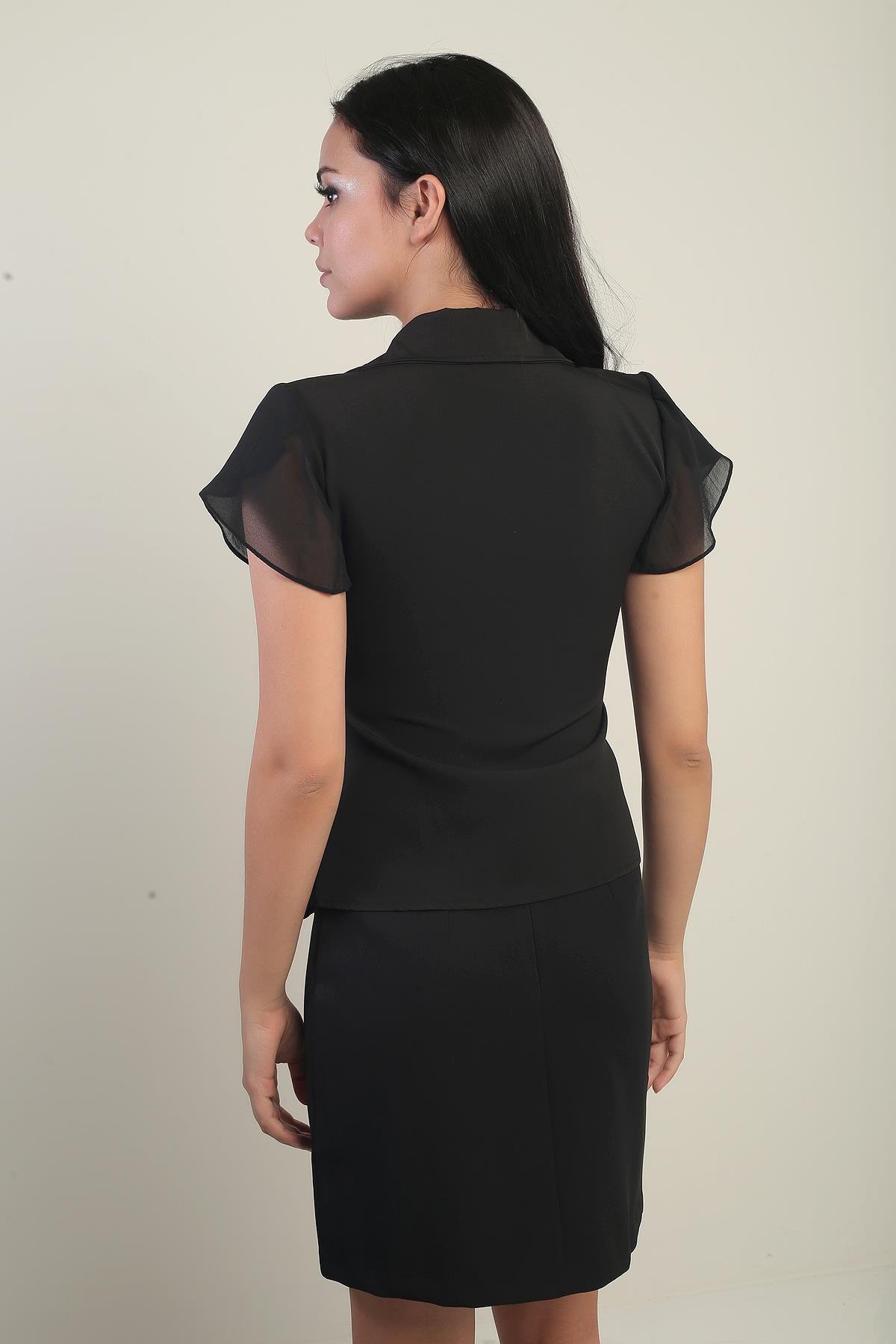 S-25Y1030002Kadın Kruvaze Yaka Kol Ve Eteği Şİfon Bluz