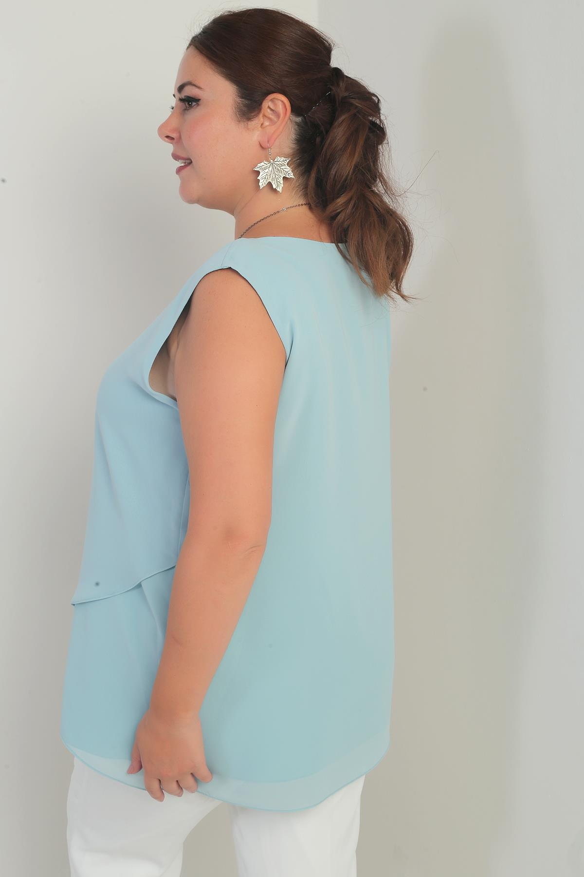 S-25Y1040003Kadın Üstü Şifon Kolsuz Büyük Beden Bluz