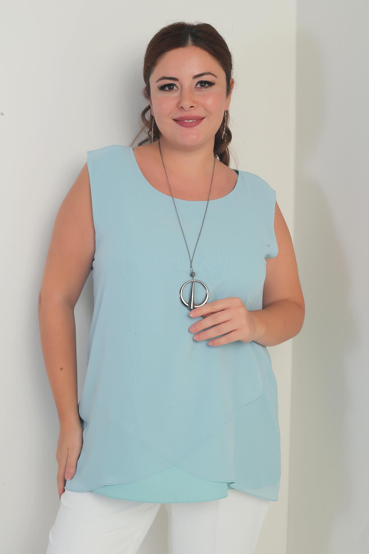 S-25Y1040003Kadın Üstü Şifon Kolsuz Büyük Beden Bluz