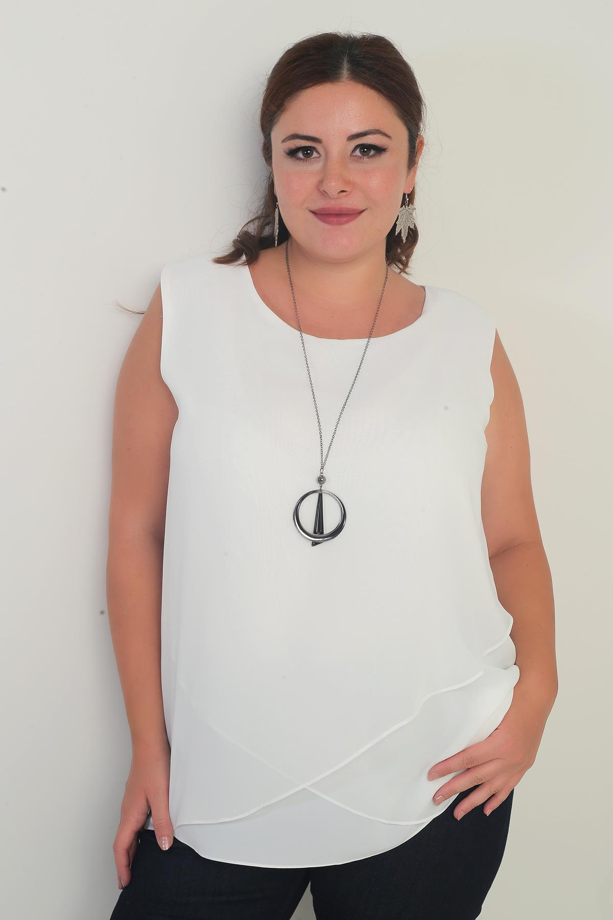 S-25Y1040003Kadın Üstü Şifon Kolsuz Büyük Beden Bluz