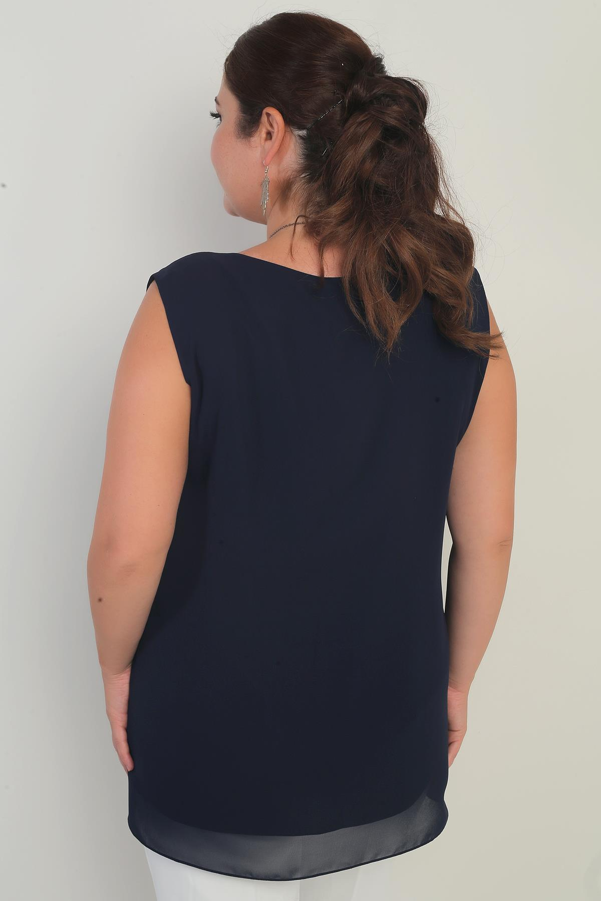 S-25Y1040003Kadın Üstü Şifon Kolsuz Büyük Beden Bluz