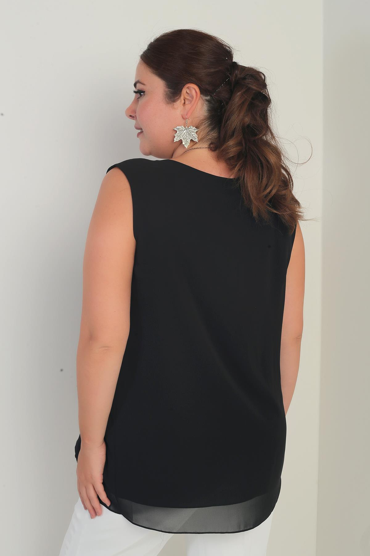 S-25Y1040003Kadın Üstü Şifon Kolsuz Büyük Beden Bluz