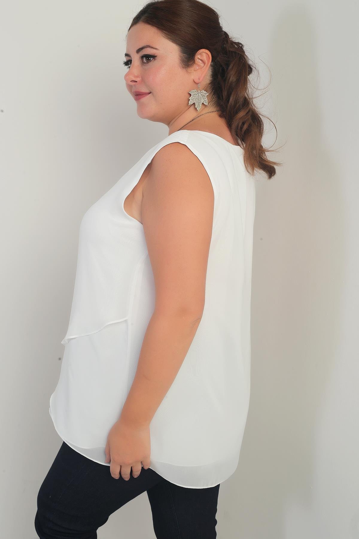 S-25Y1040003Kadın Üstü Şifon Kolsuz Büyük Beden Bluz