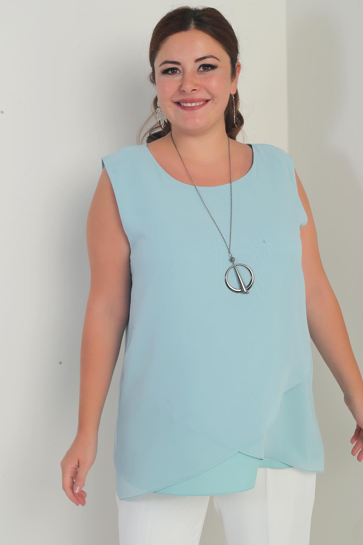 S-25Y1040003Kadın Üstü Şifon Kolsuz Büyük Beden Bluz