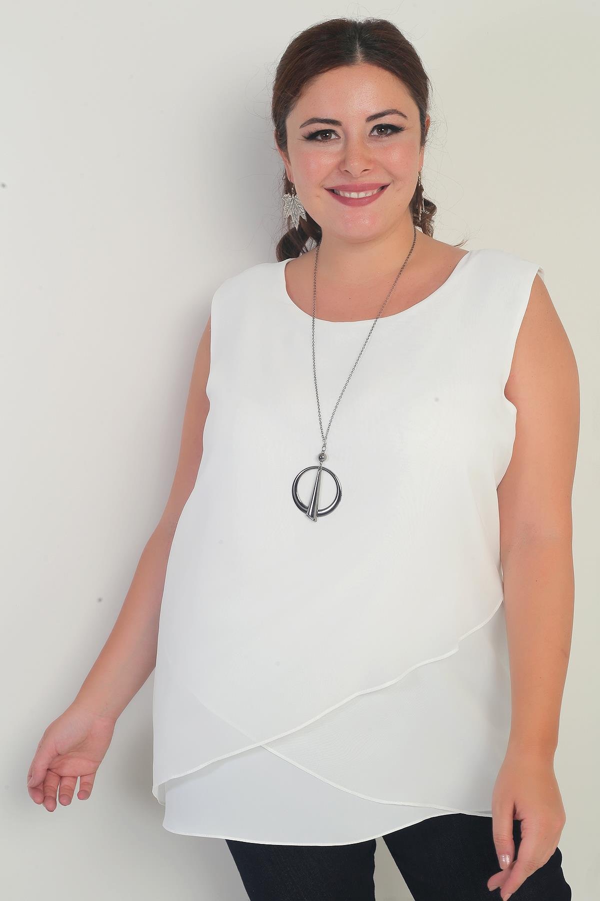 S-25Y1040003Kadın Üstü Şifon Kolsuz Büyük Beden Bluz