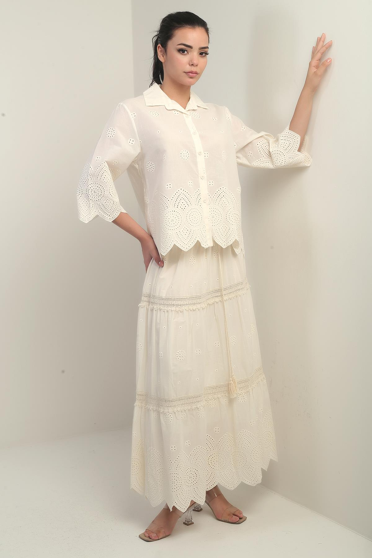 S-25Y1690005Kadın Gömlek-Etek Astarlı 2'li FistoTakım