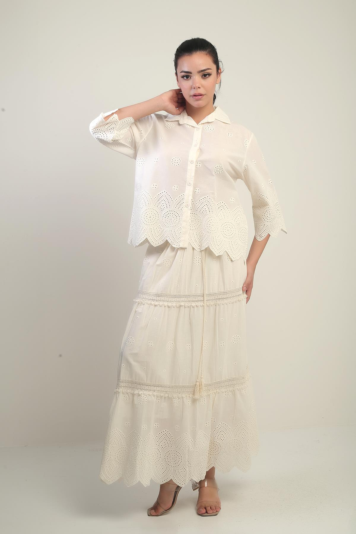 S-25Y1690005Kadın Gömlek-Etek Astarlı 2'li FistoTakım