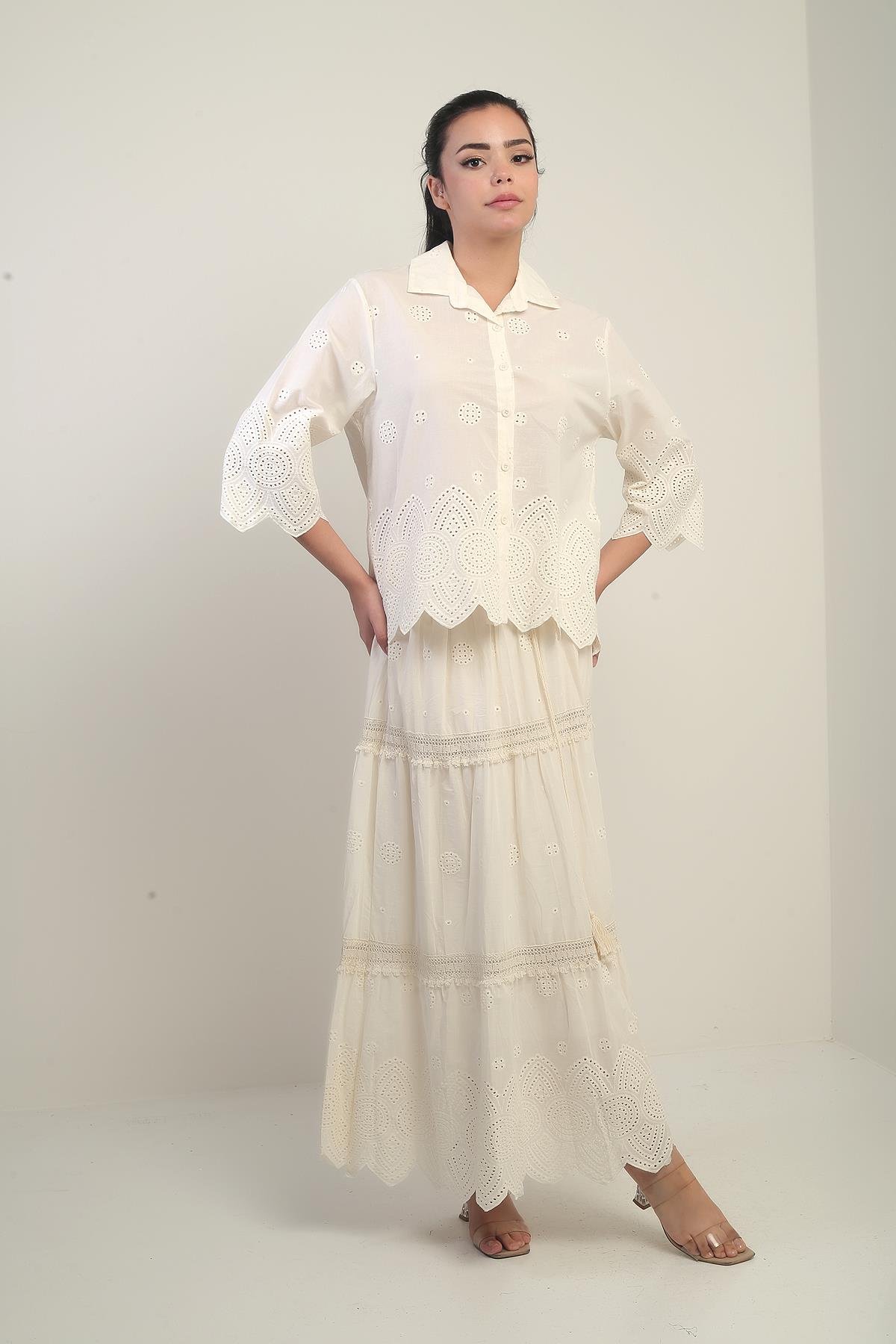 S-25Y1690005Kadın Gömlek-Etek Astarlı 2'li FistoTakım