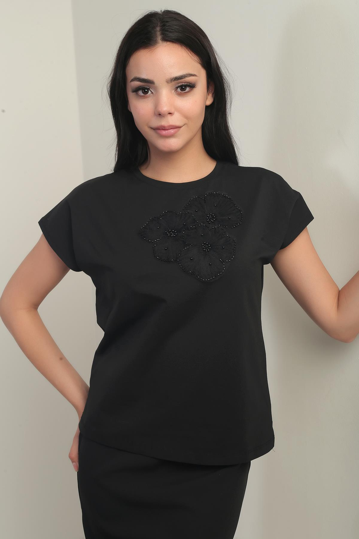 S-25Y2800002Kadın Gül Detaylı Likralı Bluz