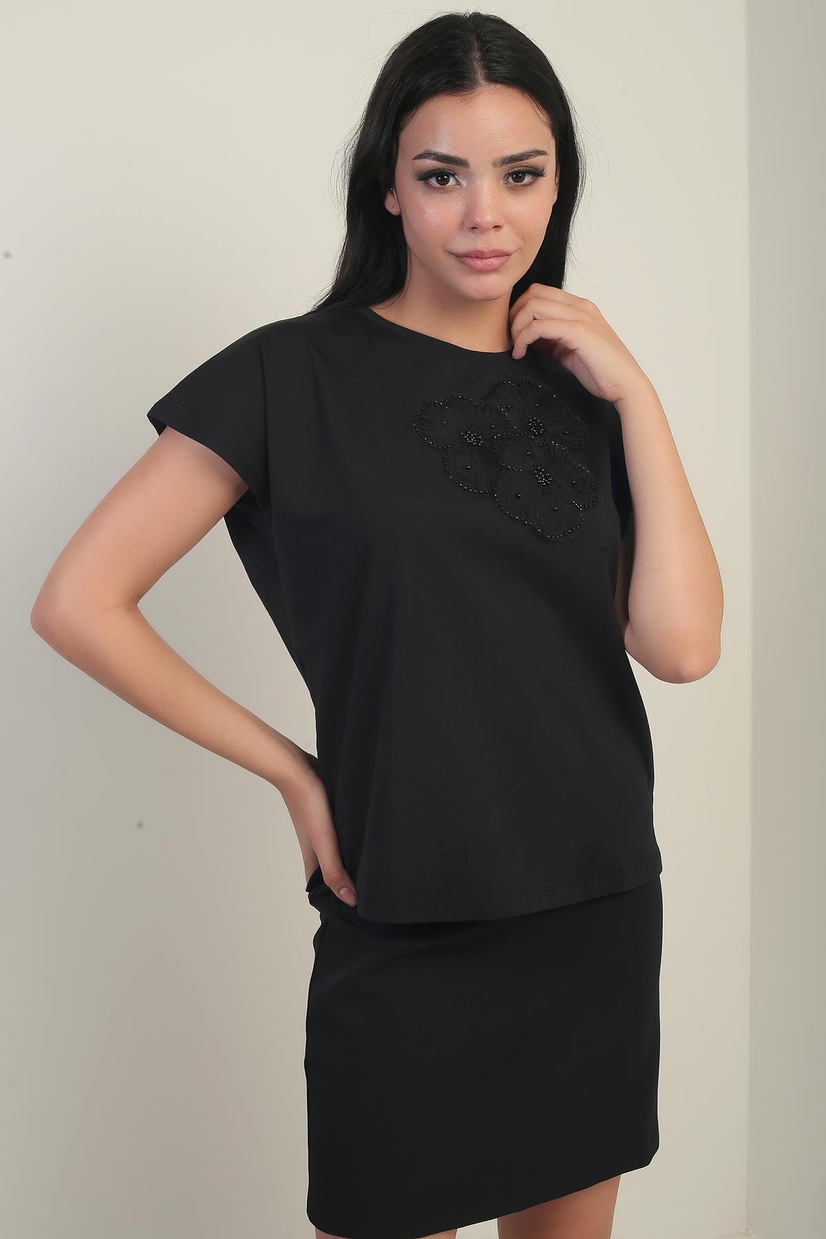 S-25Y2800002Kadın Gül Detaylı Likralı Bluz