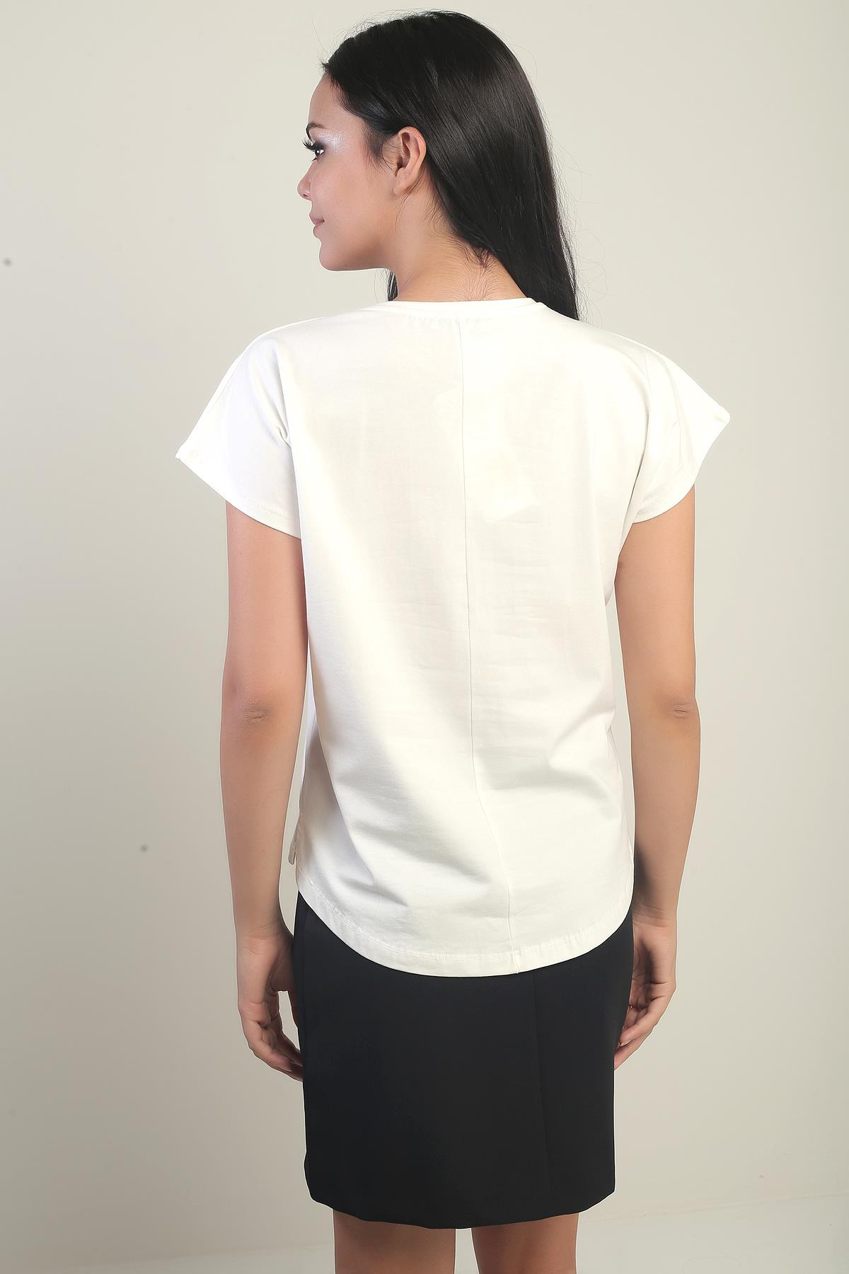 S-25Y2800002Kadın Gül Detaylı Likralı Bluz