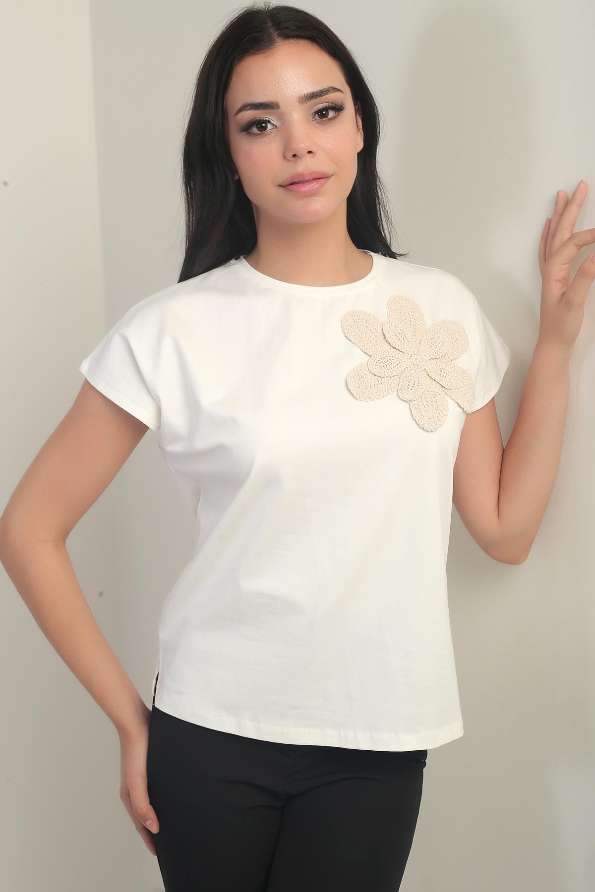 S-25Y2800003Kadın Çiçek Detaylı Likralı Bluz