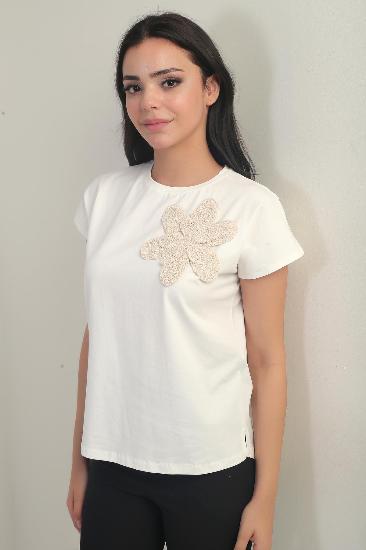 S-25Y2800003Kadın Çiçek Detaylı Likralı Bluz