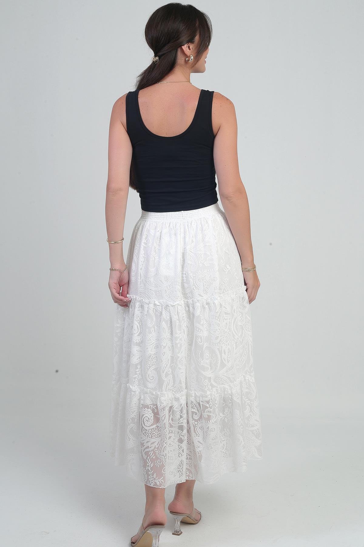 S-25Y3080009Kadın Beli Lastikli Astarlı Karışık Desenli Tül Etek