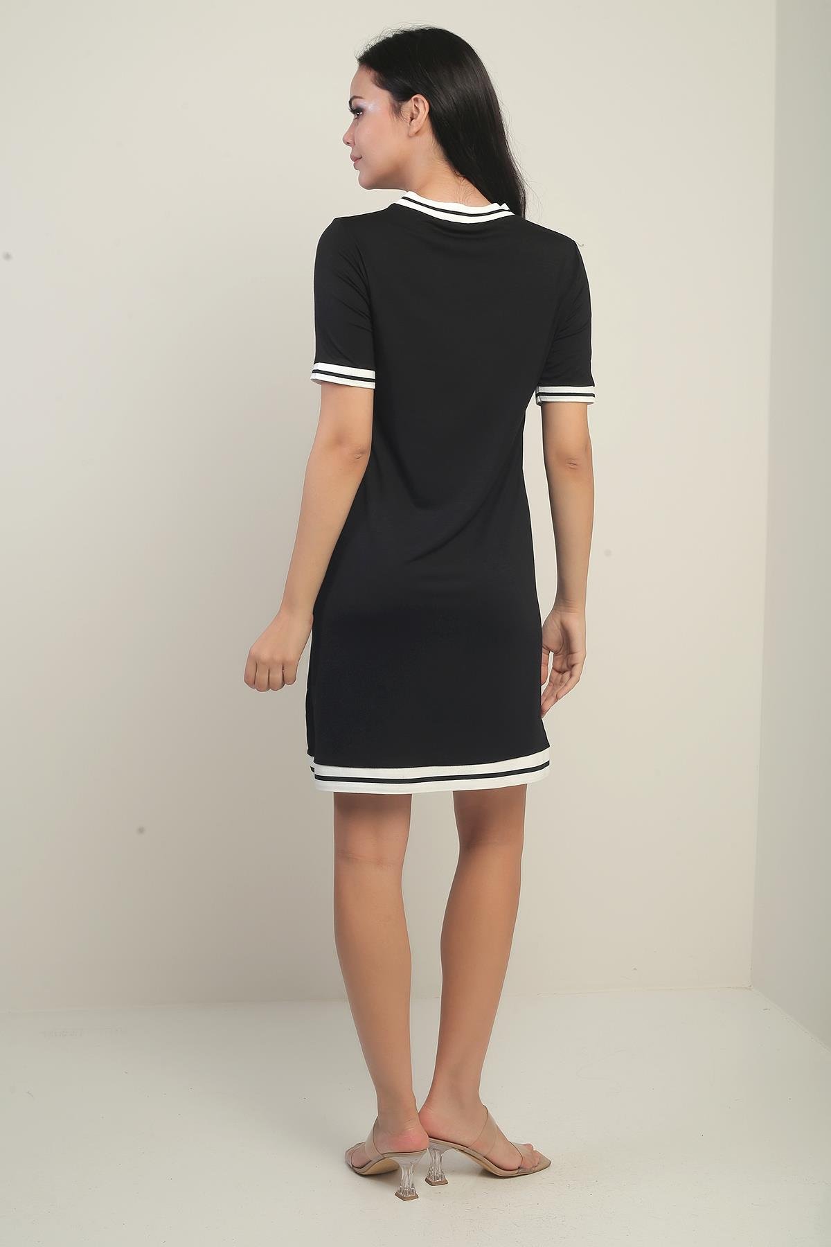 S-25Y3880005Kadın Ribanalı Kısa Kollu Penye Elbise