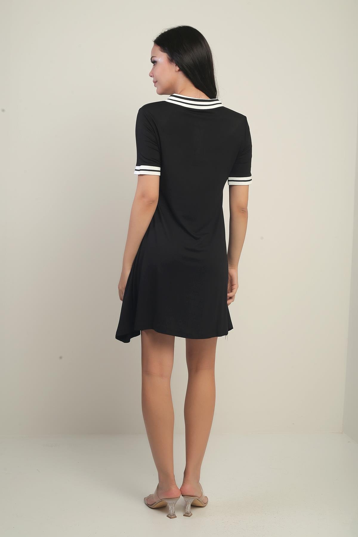 S-25Y3880006Kadın Ribanalı Önü Tek Düğmeli Yakalı Rahat Kalıp Penye Elbise