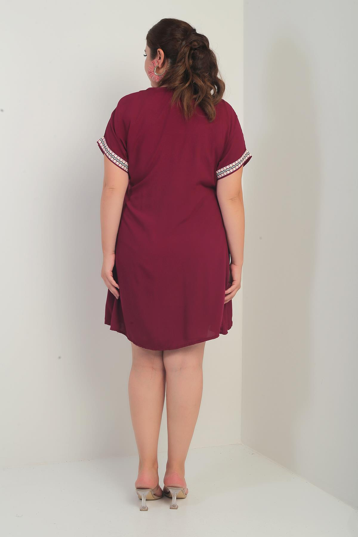 S-25Y3880008Kadın Yaka-Kol Zigzag Şerit Detaylı Büyük Beden Elbise