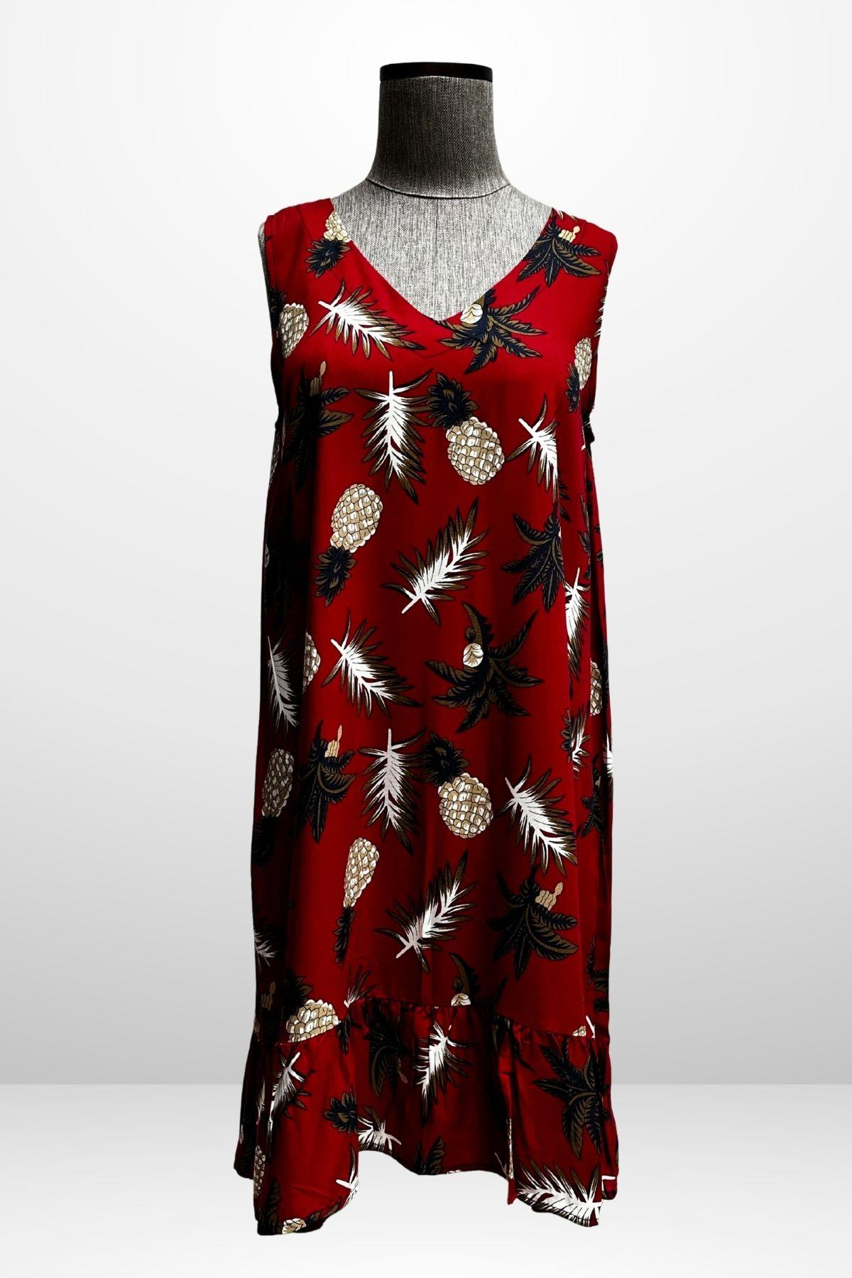 S-25Y3880015Kadın V Yaka Ananaslı Eteği Fırfırlı Rahat Kalıp Elbise