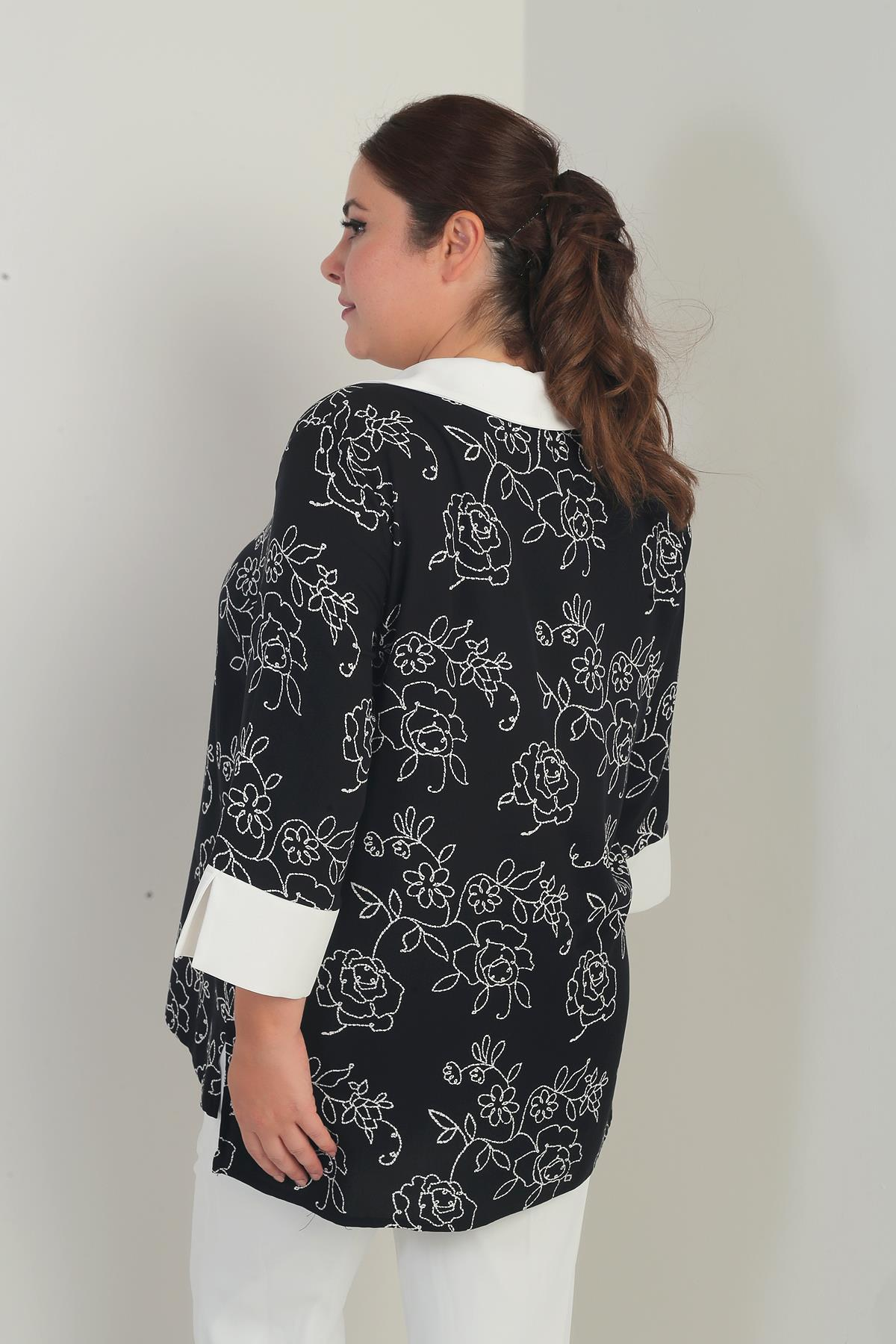 S-25Y4040010Kadın Patlı Yaka Çiçek İşlemeli B.B Bluz