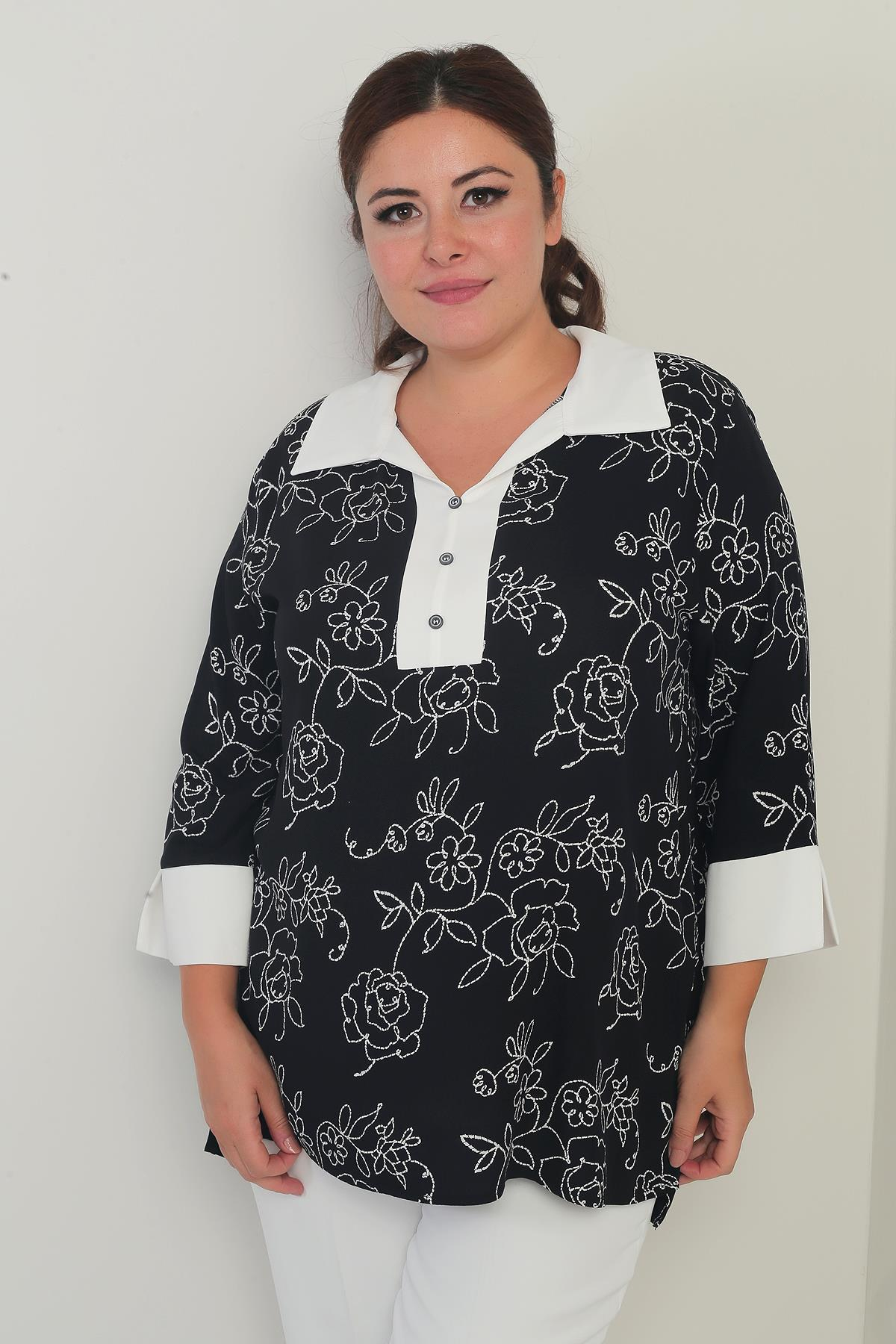 S-25Y4040010Kadın Patlı Yaka Çiçek İşlemeli B.B Bluz