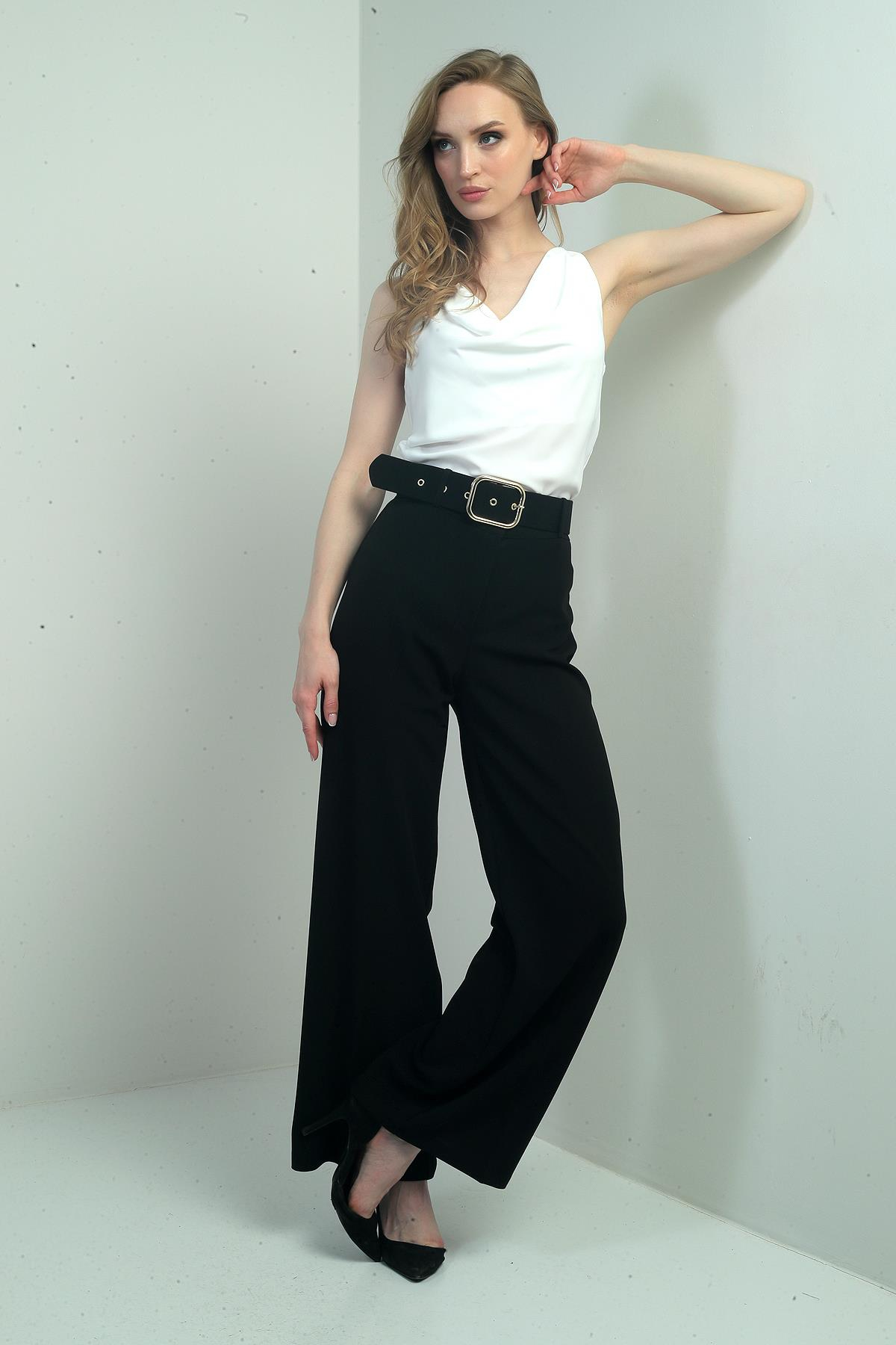 S-25Y4260002Kadın Scuba Krep Likralı Palazzo Pantolon