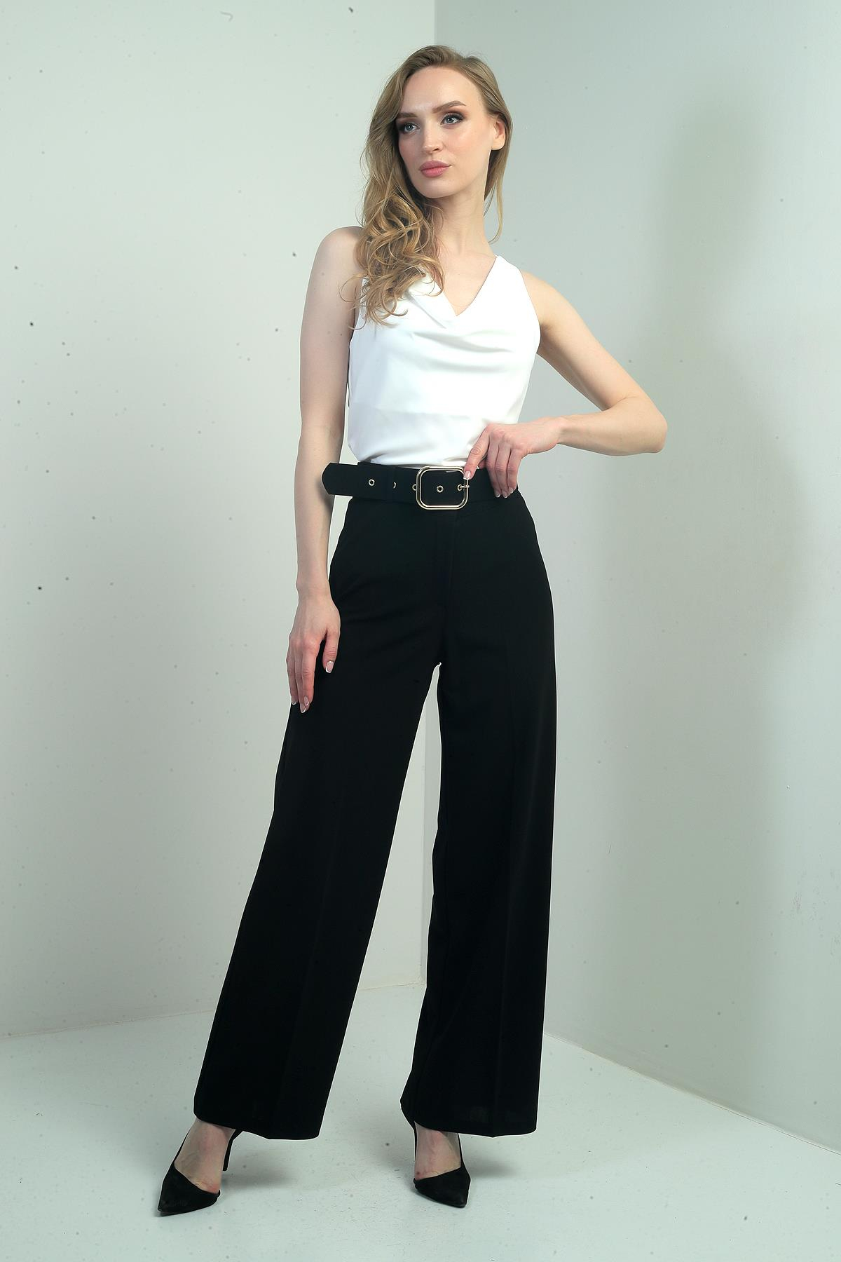 S-25Y4260002Kadın Scuba Krep Likralı Palazzo Pantolon