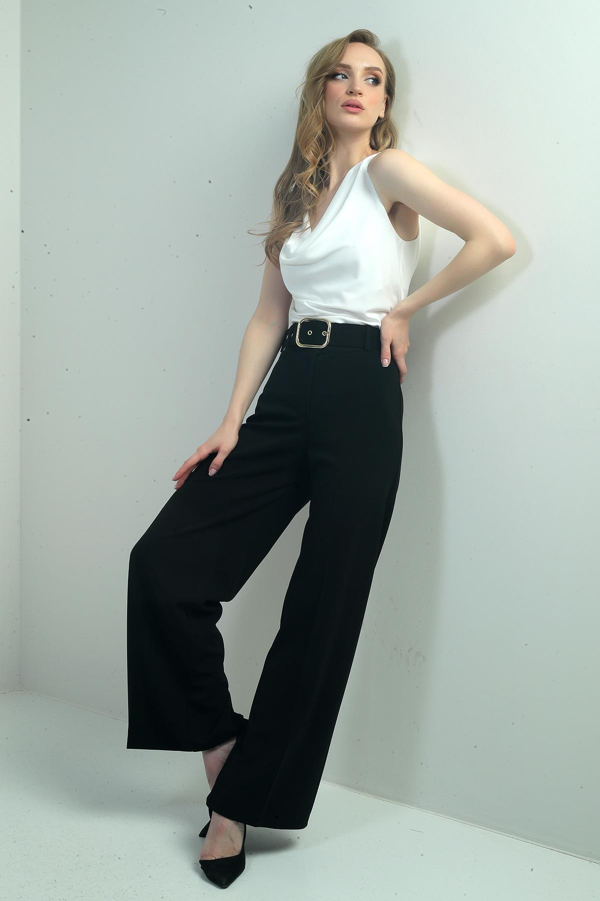 S-25Y4260002Kadın Scuba Krep Likralı Palazzo Pantolon