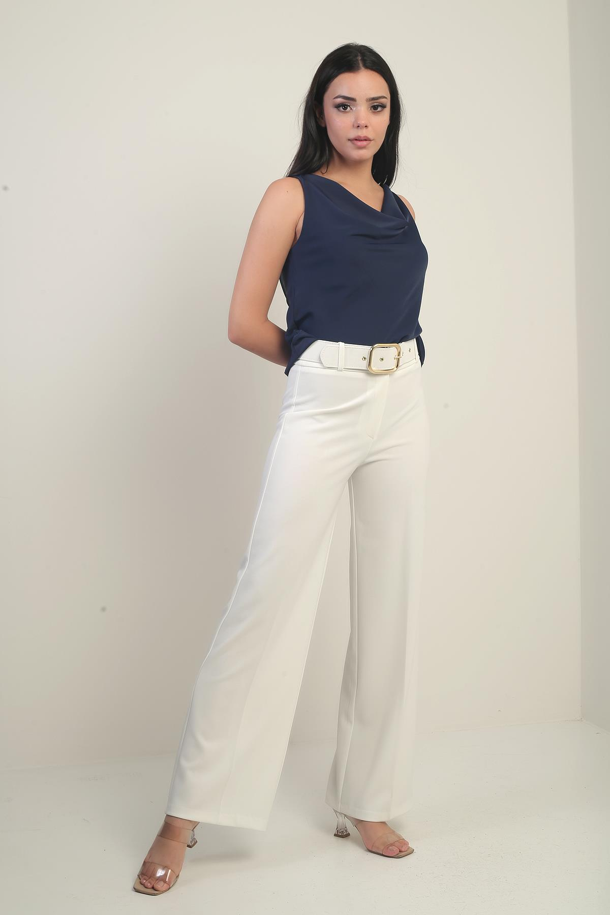 S-25Y4260002Kadın Scuba Krep Likralı Palazzo Pantolon