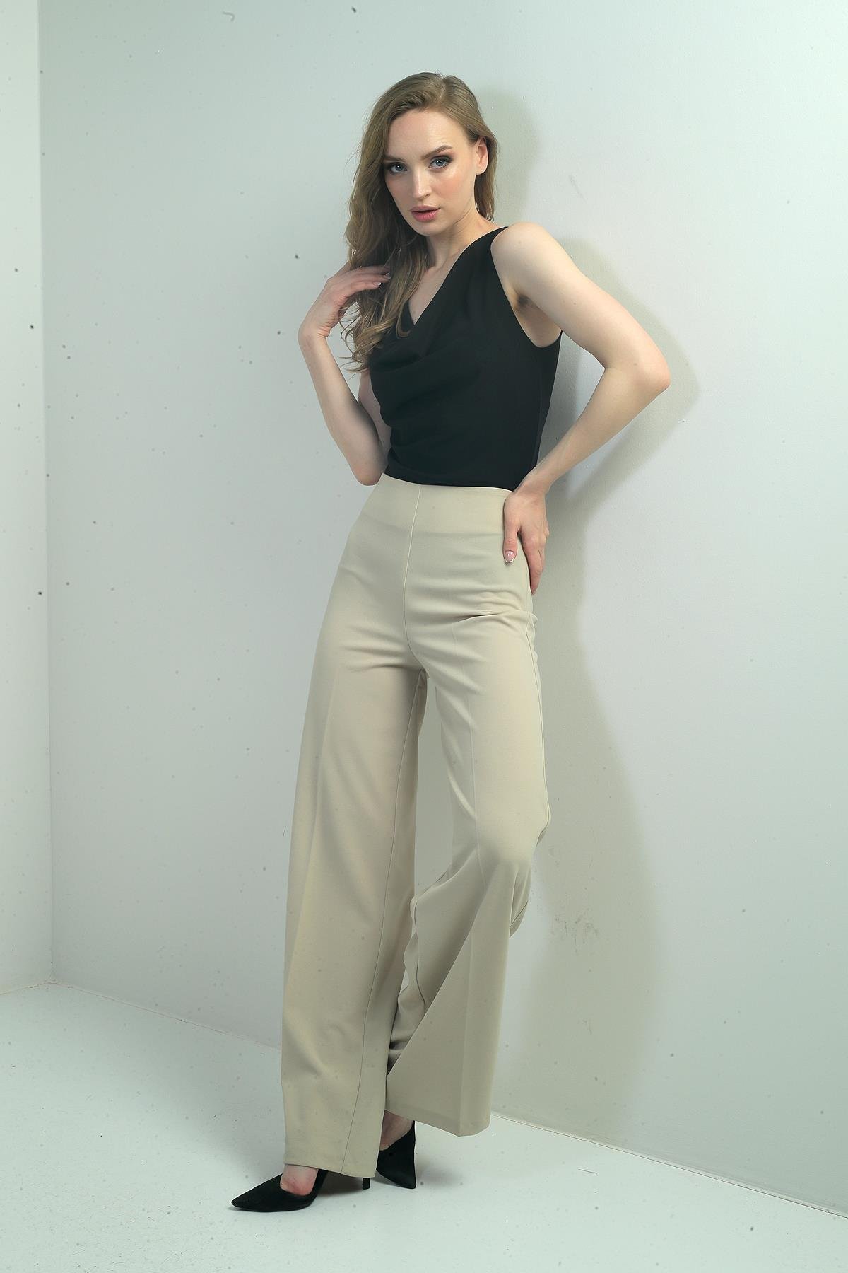 S-25Y4260003Kadın Yüksek Bel Scuba Krep Palazzo Pantolon