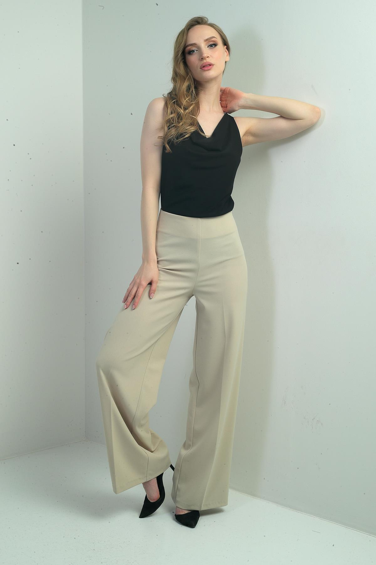 S-25Y4260003Kadın Yüksek Bel Scuba Krep Palazzo Pantolon