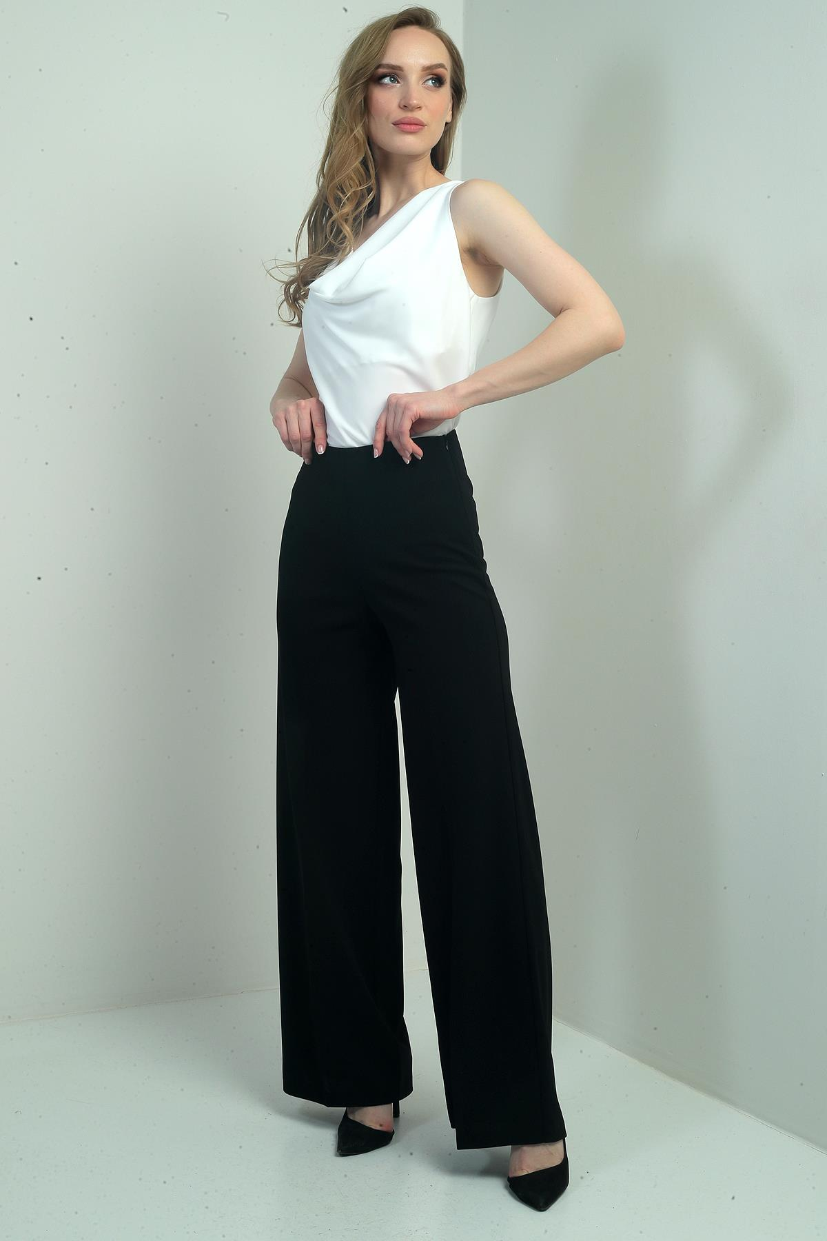 S-25Y4260003Kadın Yüksek Bel Scuba Krep Palazzo Pantolon