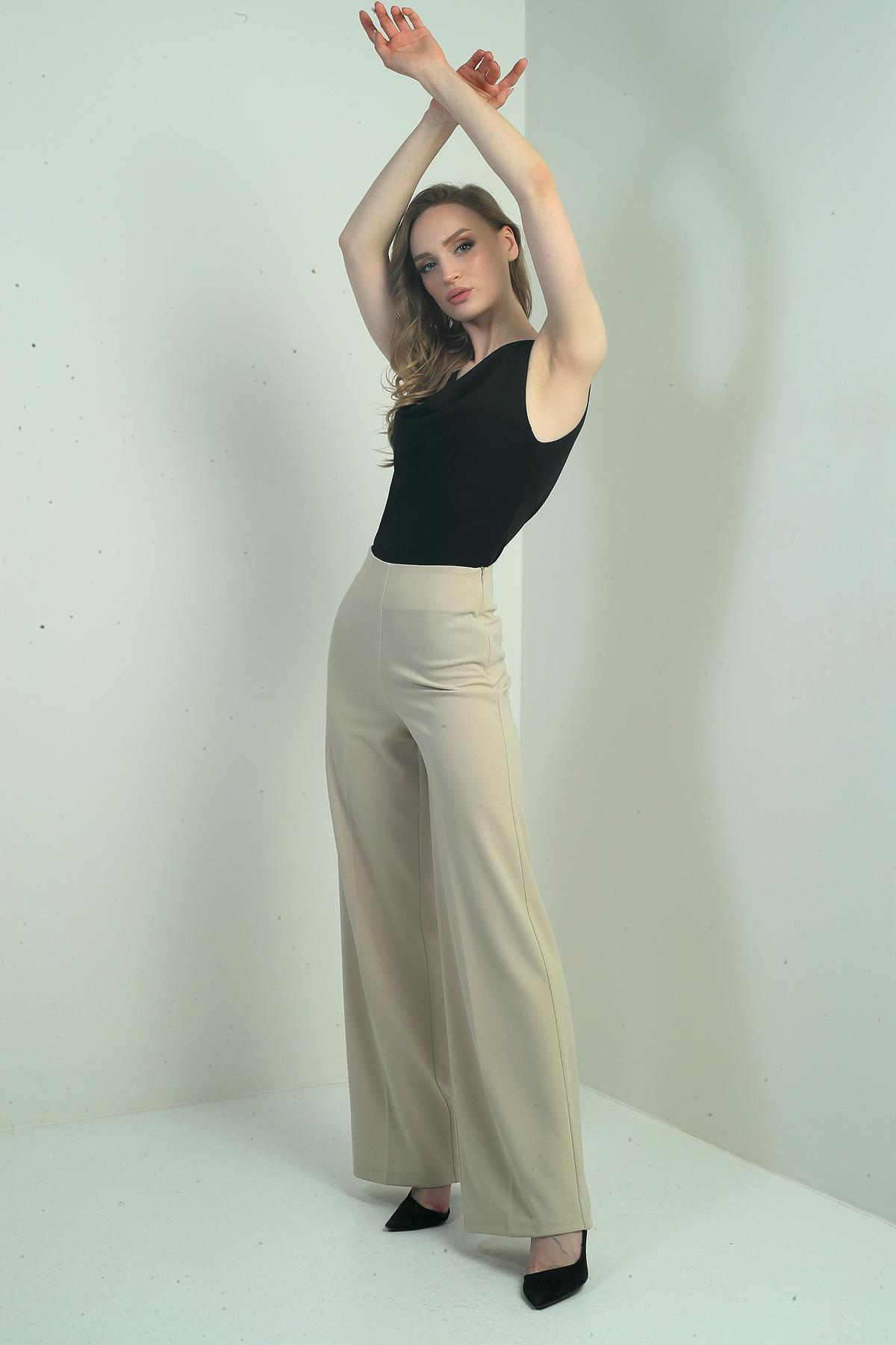 S-25Y4260003Kadın Yüksek Bel Scuba Krep Palazzo Pantolon