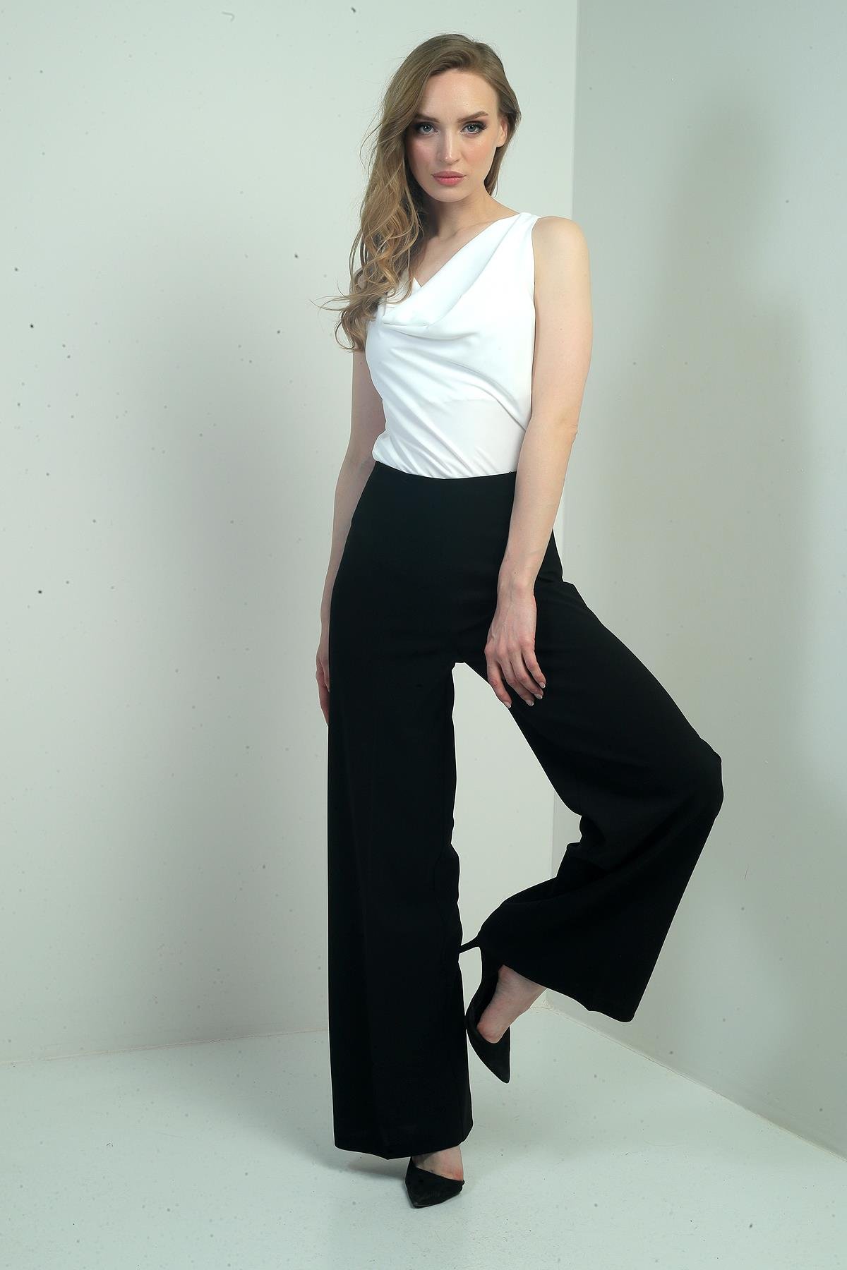 S-25Y4260003Kadın Yüksek Bel Scuba Krep Palazzo Pantolon