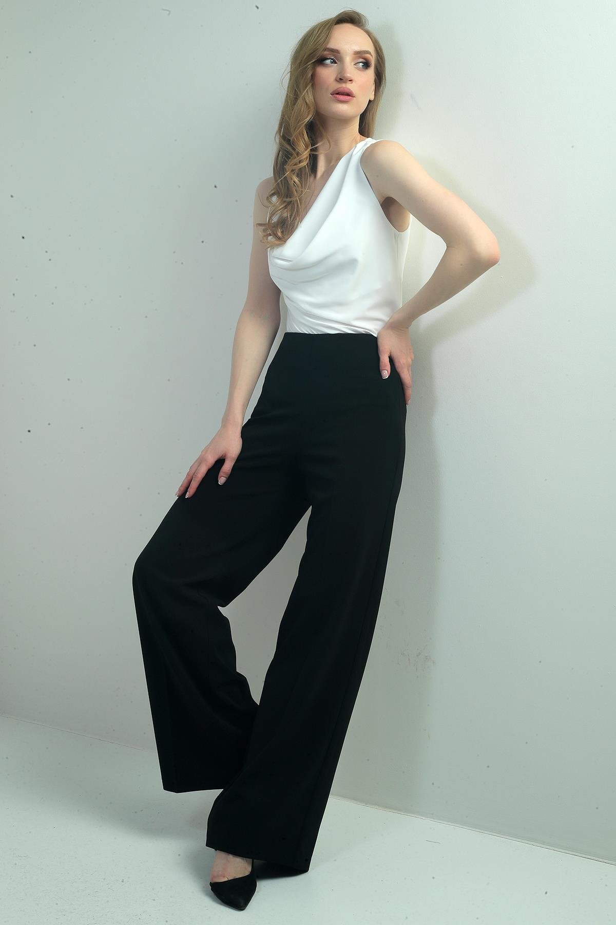 S-25Y4260003Kadın Yüksek Bel Scuba Krep Palazzo Pantolon