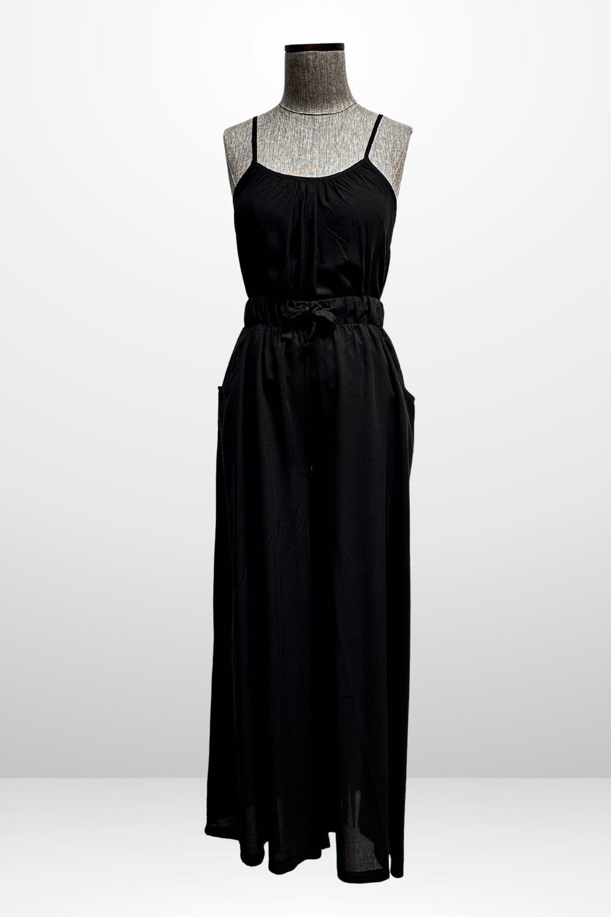 S-25Y4370001Kadın İp Askılı Bluz Beli Lastikli Cepli Palazzo Pantolon 2'li Takım