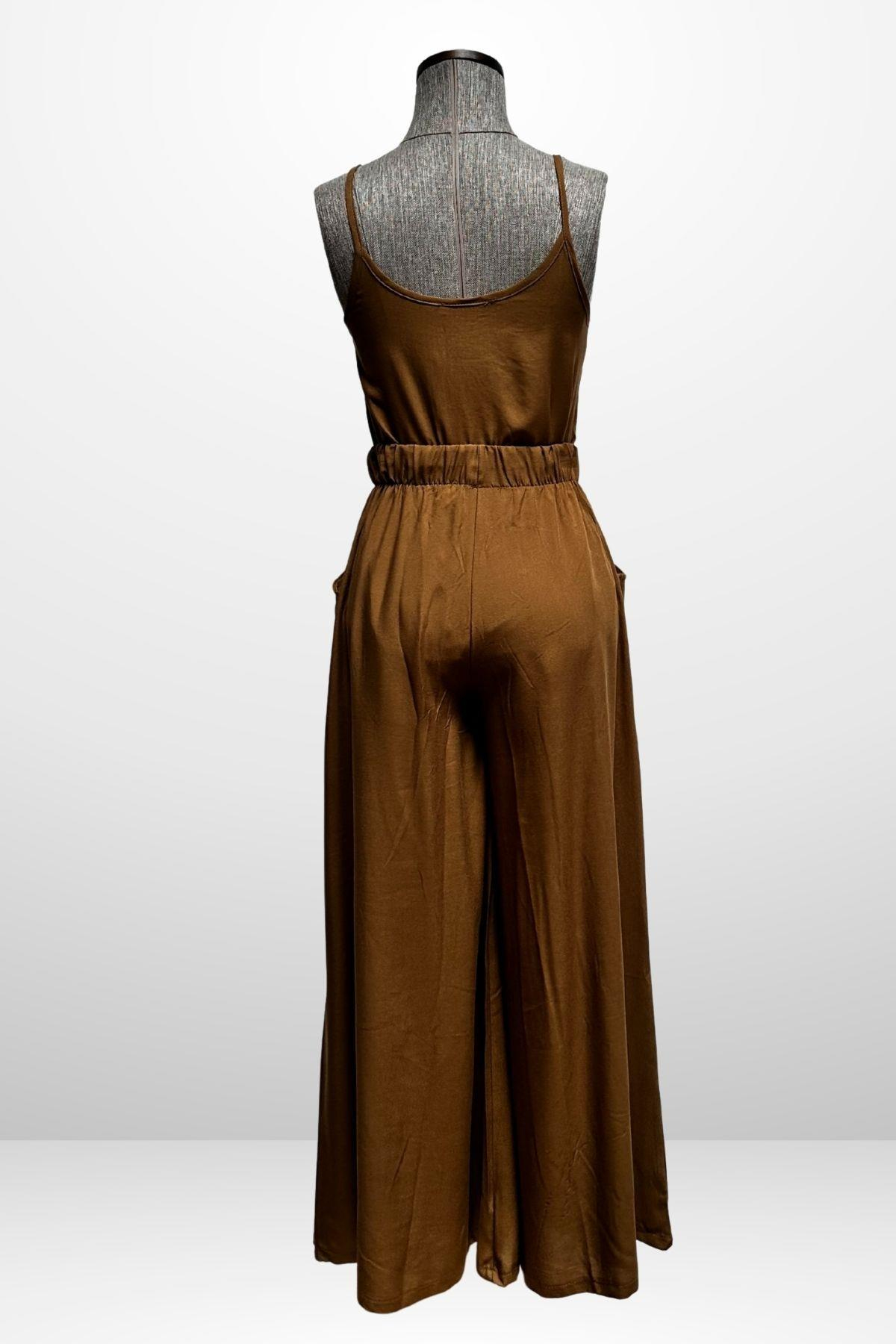 S-25Y4370001Kadın İp Askılı Bluz Beli Lastikli Cepli Palazzo Pantolon 2'li Takım