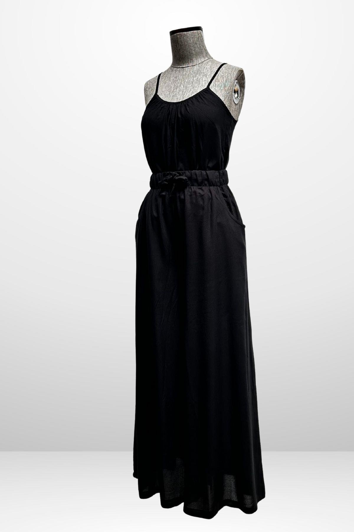 S-25Y4370001Kadın İp Askılı Bluz Beli Lastikli Cepli Palazzo Pantolon 2'li Takım