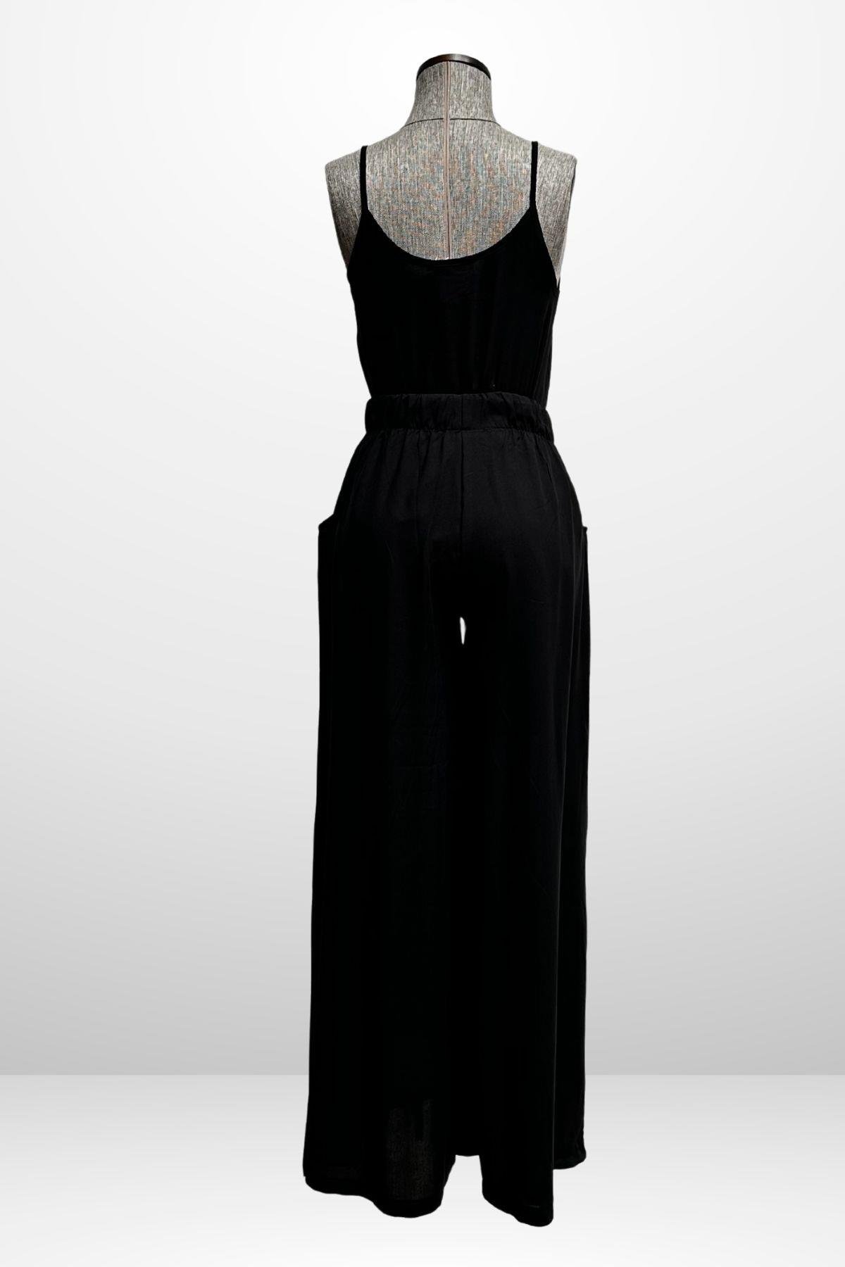 S-25Y4370001Kadın İp Askılı Bluz Beli Lastikli Cepli Palazzo Pantolon 2'li Takım