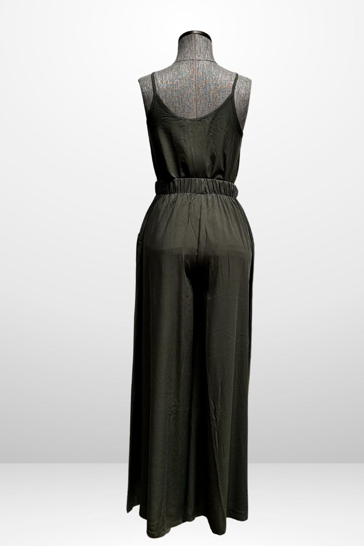 S-25Y4370001Kadın İp Askılı Bluz Beli Lastikli Cepli Palazzo Pantolon 2'li Takım