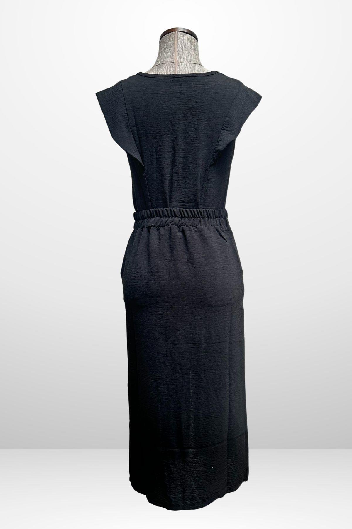 S-25Y4370003Kadın V Yaka Bluz Beli Lastikli Cepli Önü Yırtmaçlı Etek 2'li Takım